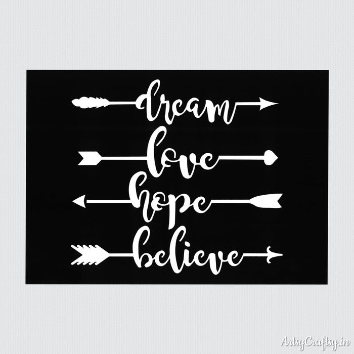 Dream, Love, Hope and Believe Sentiments Stencil