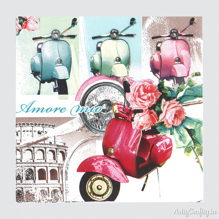 Vespa Scooter with Flowers Decoupage Tissues