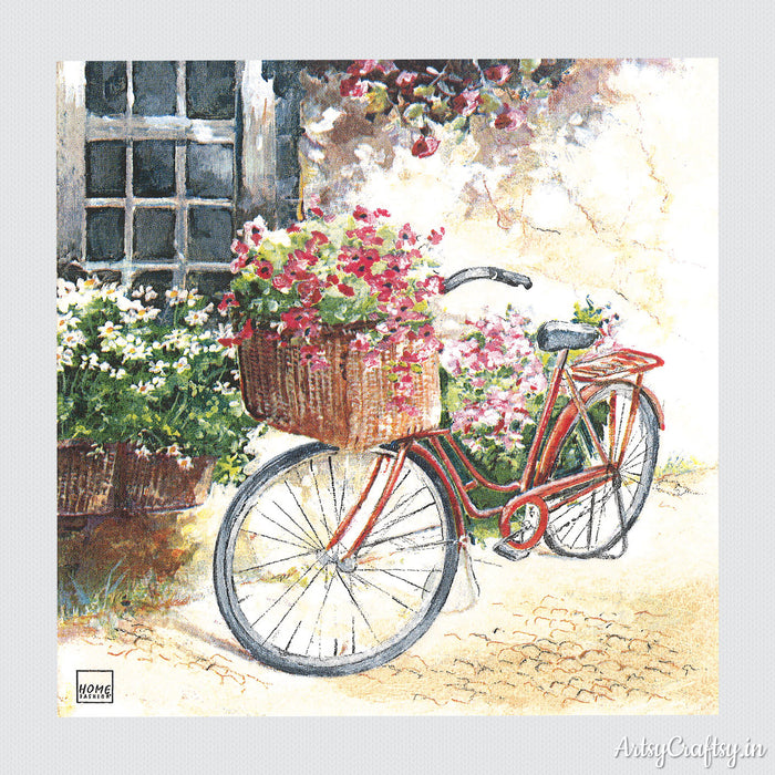 Red Bicycle and Flowers Basket Decoupage Tissue