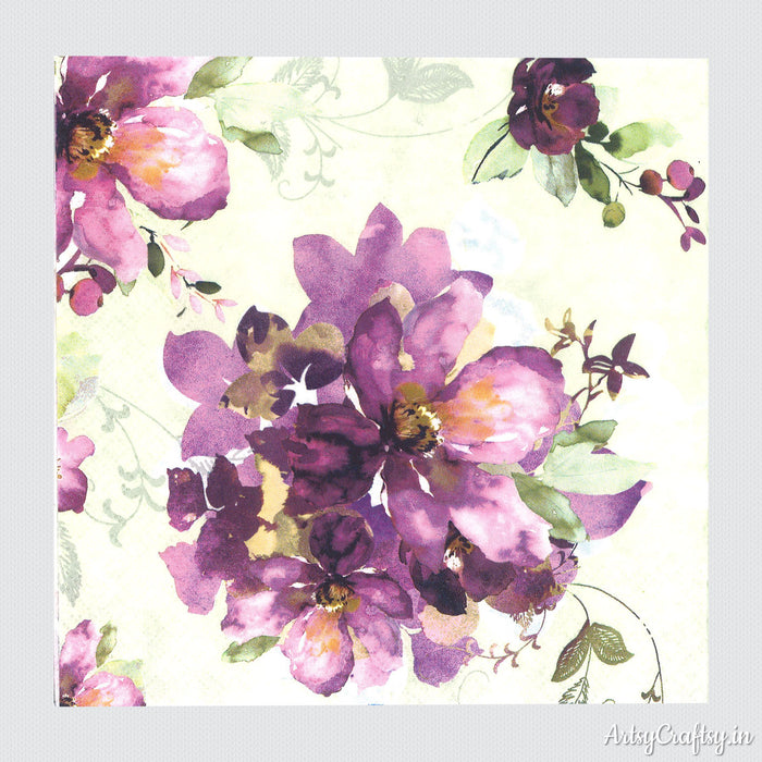 Purple Flowers in Watercolor Decoupage Tissue