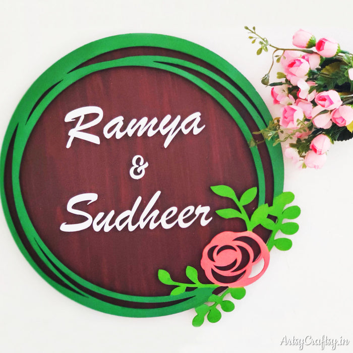 Floral Circular Wreath Handcrafted Nameplate